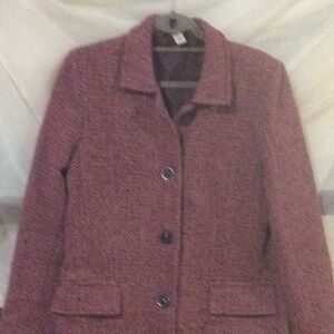 Burgundy and pink tweed pea coat